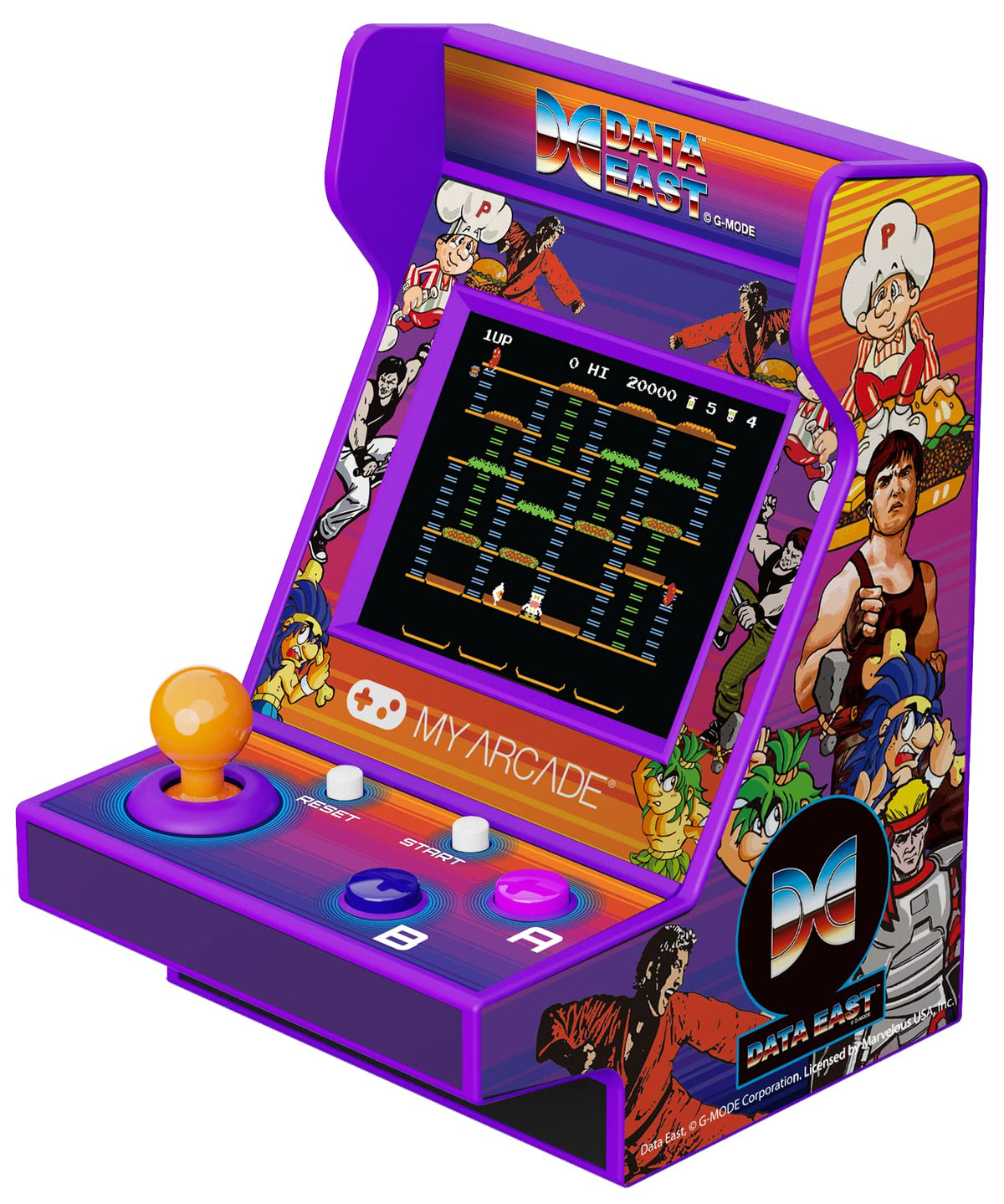 MY ARCADE Data East Hits Pico Player - Game for Kids and Adults, 3.75" Fully Playable Portable Tiny Arcade Machine with 108 Retro Games, 2" Screen Color Display, Battery Powered, Purple, Small My Arcade