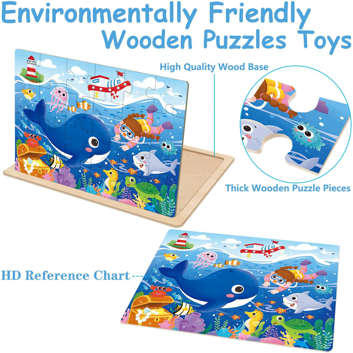 Puzzles for Kids Ages 4-6, 24 Piece Wooden Jigsaw Puzzles for Toddlers Ages 3-5, Preschool Educational Puzzles Boards for Boys and Girls Gifts 3 4 5 6 Years Old Toys Eirenke