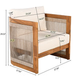 VilroCaz 4-Piece Patio Conversation Set, All Weather Sectional Sofa Set w/ 2 Chairs, Loveseat & Table Premium, Acacia Wood Outdoor Furniture Set with Woven Rope Accents and Cushions (Teak+Beige) VilroCaz