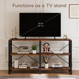 Skandiquip 55" 3 Tier Industrial Book Shelf, Free Standing Horizontal Low Metal Rustic Farmhouse Book Case with Wood Shelves for Home Office, Den, or Living Room Rustic Brown and Black Skandiquip