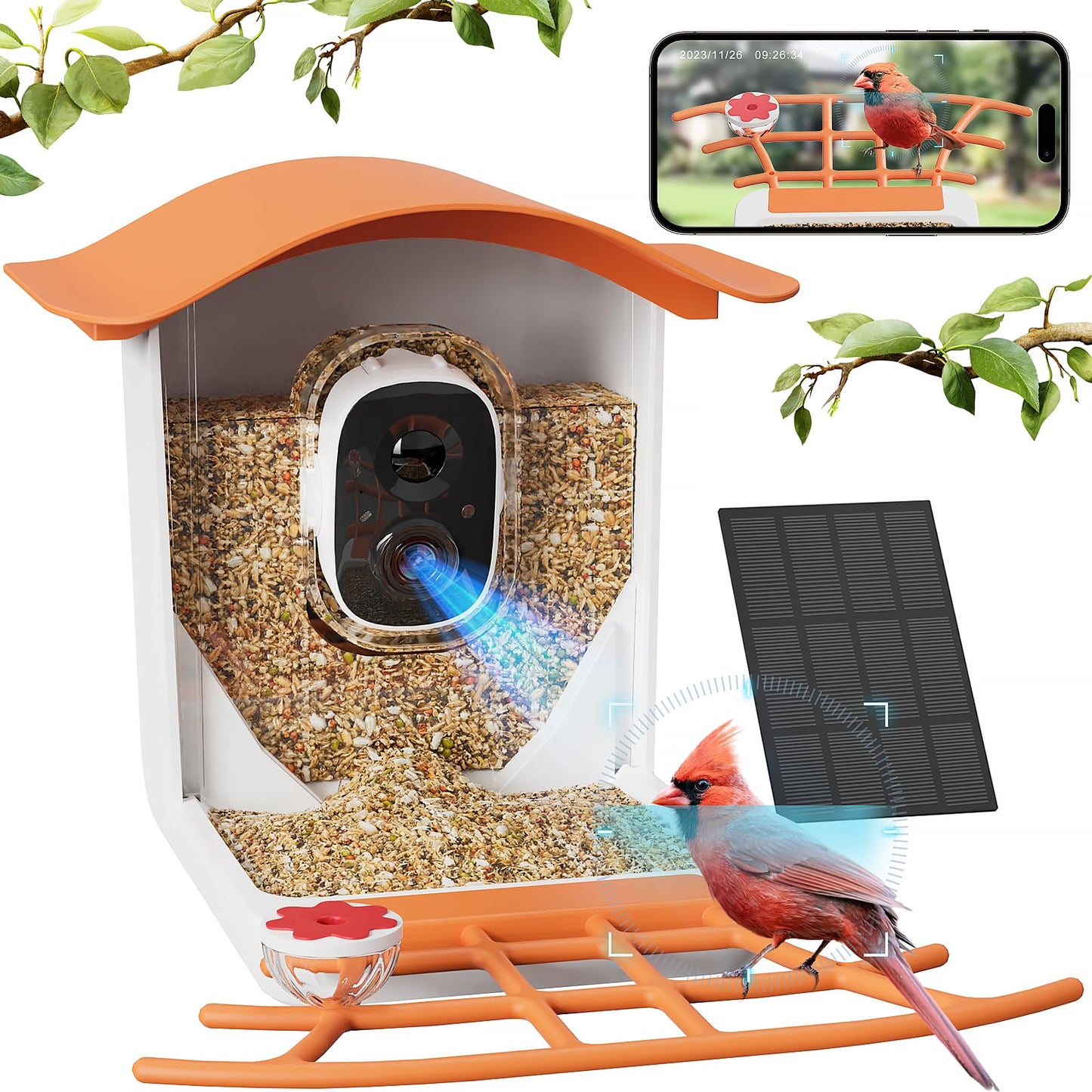 INVOCOO® Smart Bird Feeder Camera with Solar Panel, Bird Feeder with Camera Wireless Outdoor, AI Recognition & Auto Capture Bird Video, Waterproof -