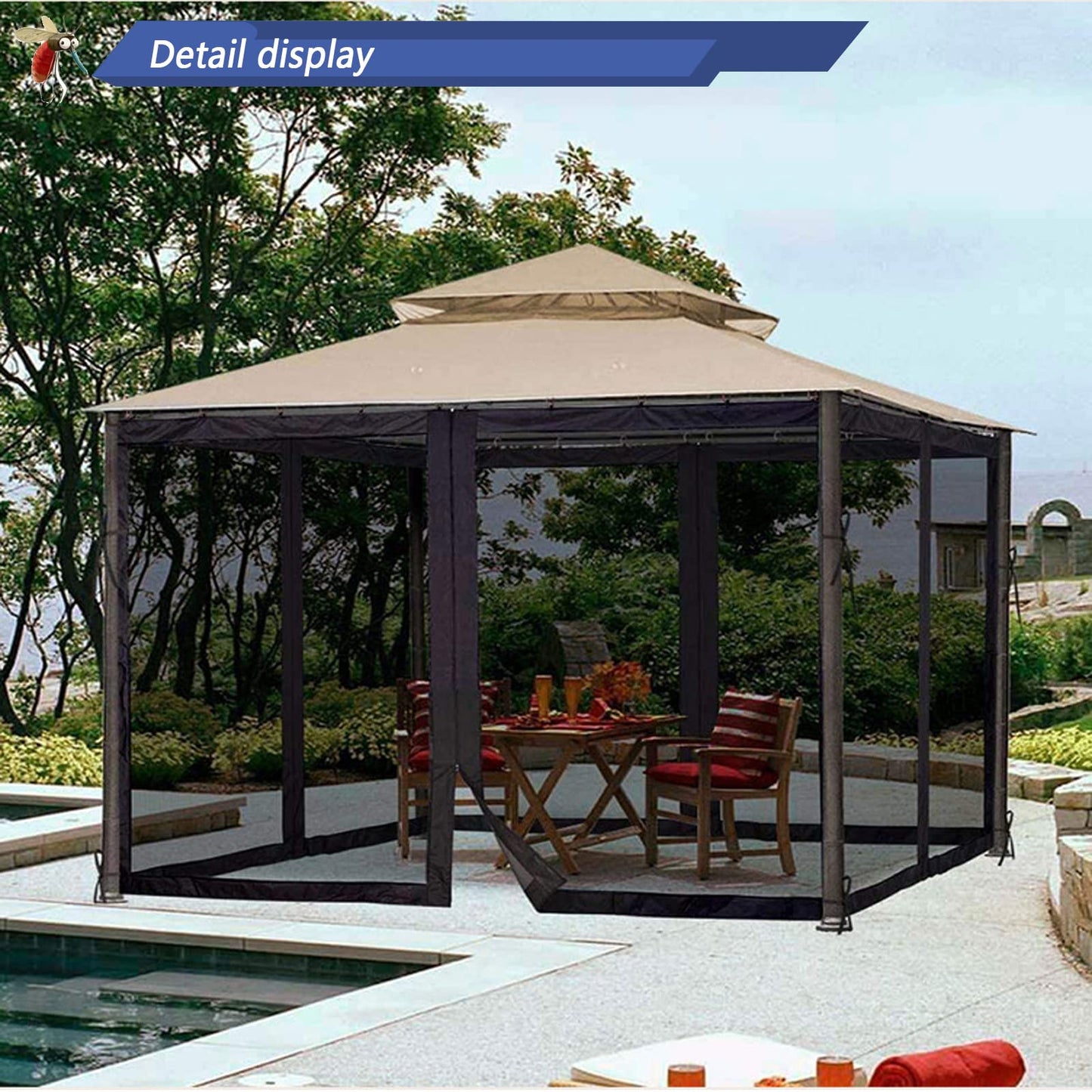 10x12 Gazebo Replacement Mosquito Netting, 4-Panel Sidewall Screen with Zipper Universal Black (10'x12')