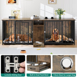 DWVO 95in Double Dog Crate Furniture with Feeder Bowls, Wooden Large Dog Kennel with Storage Drawer, Indoor Dog Kennel TV Cabinet for 2 Large/Medium Dogs, Brown DWVO