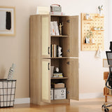 Storage Cabinet - Kitchen Pantry Cabinet, Rattan Cabinet, Tall Storage Cabinet with 4 Doors and Adjustable Shelf, Freestanding Cupboard for Kitchen, Bathroom, Laundry, Utility Room, Natural, 67" H JASIWAY