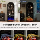 2-in-1 Arched Cabinet with Electric Fireplace–Black Bookcase, Open Book Shelf for Living Room, 71” Tall Wooden Display Cabinet, Kitchen Pantry, Adjustable Shelves, 23'' ETL-Certified Fireplace Insert BREEZEHEAT