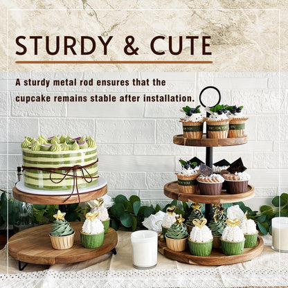 WILDMOS 3 Tier Cupcake Stand, Farmhouse Rustic Tiered Serving Tray,3 Tier Serving Tray for Farmhouse Kitchen Decor, Wood Dessert Tray for Tea Party Wedding Server, Decorative Tiered Tray. - WoodArtSupply