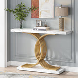 Tribesigns Gold Entryway Table, Modern 39-Inch Console/Accent Table with Geometric Metal Legs, Faux Marble Narrow Wood Sofa Table, Foyer Table for Entrance, Living Room (Gold & White) Tribesigns