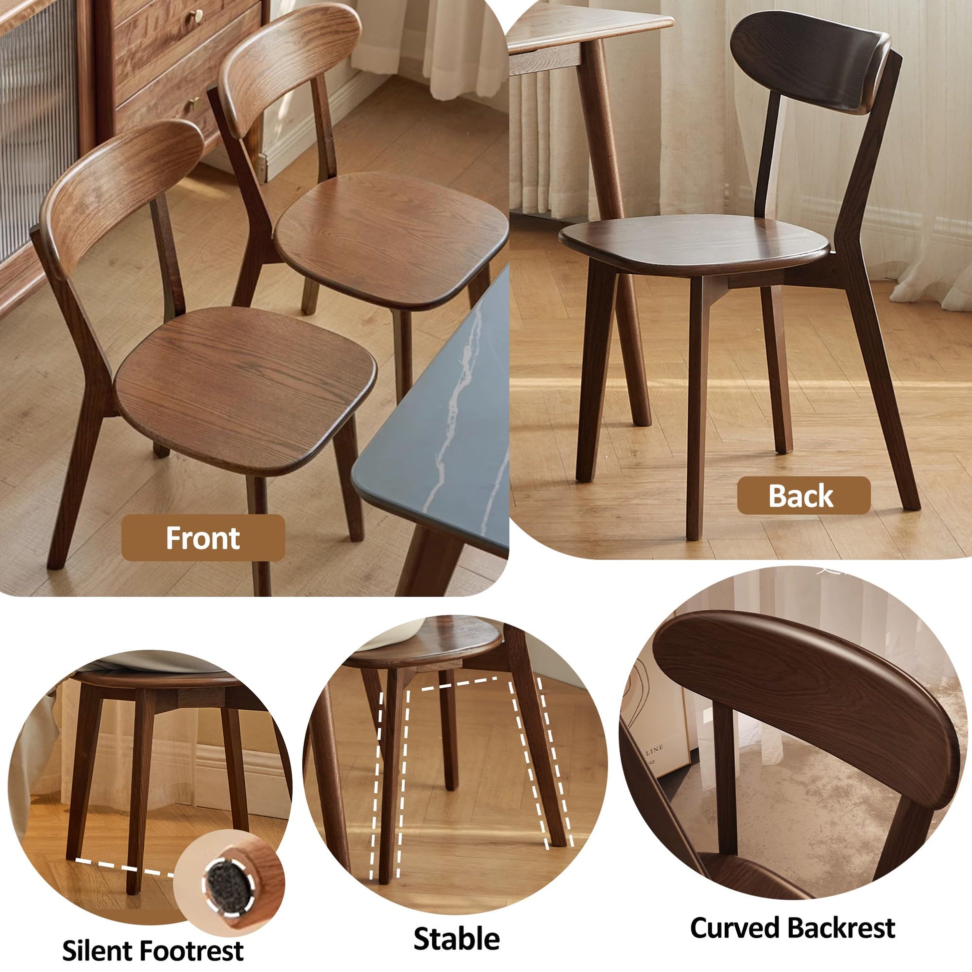 QKFF Modern Wood Dining Chairs Set of 8, Solid Oak Wood Dining Chair with Comfortable Backrest, Sturdy Wooden Chairs for Kitchen, Dining Room - WoodArtSupply