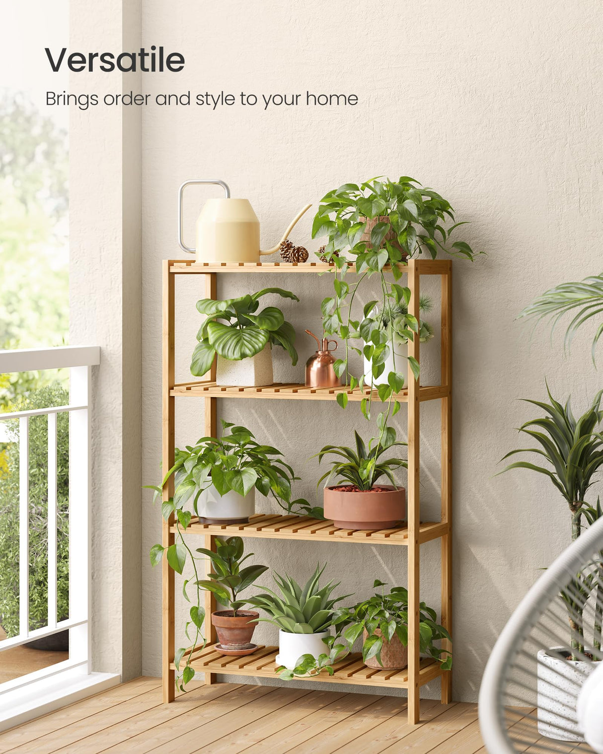 SONGMICS Bamboo Storage Shelf, 4-Tier Shelving Unit, Multifunctional, in The Entryway, Bathroom, Living Room, Balcony, Kitchen, 10.2 x 23.6 x 39.4 Inches, Natural UBCB034Y01 SONGMICS