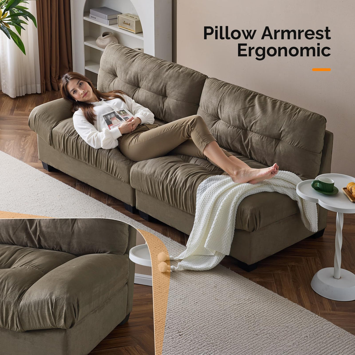 VINGLI Cloud Couch 80" Loveseat, 22.4" Deep Seat, Suede Upholstery Cozy Comfy Couches for Living Room Modern Love Seat Sofa, Pillow Armrest (Brown) VINGLI