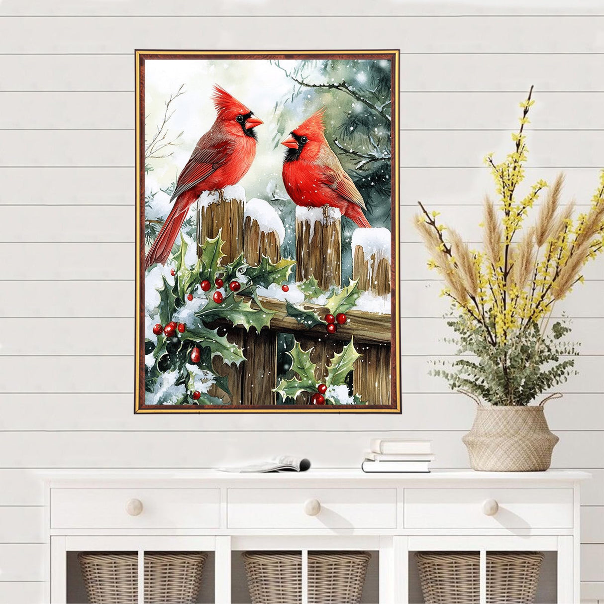 MEIYUDA Winter Cardinal Christmas Diamond Art Kits, 5D Cardinal Birds Full Drill Diamond Paintings for Adults, DIY Christmas Diamond Art Crafts for Home Walls Decoration or Presents 12x16inch MEIYUDA