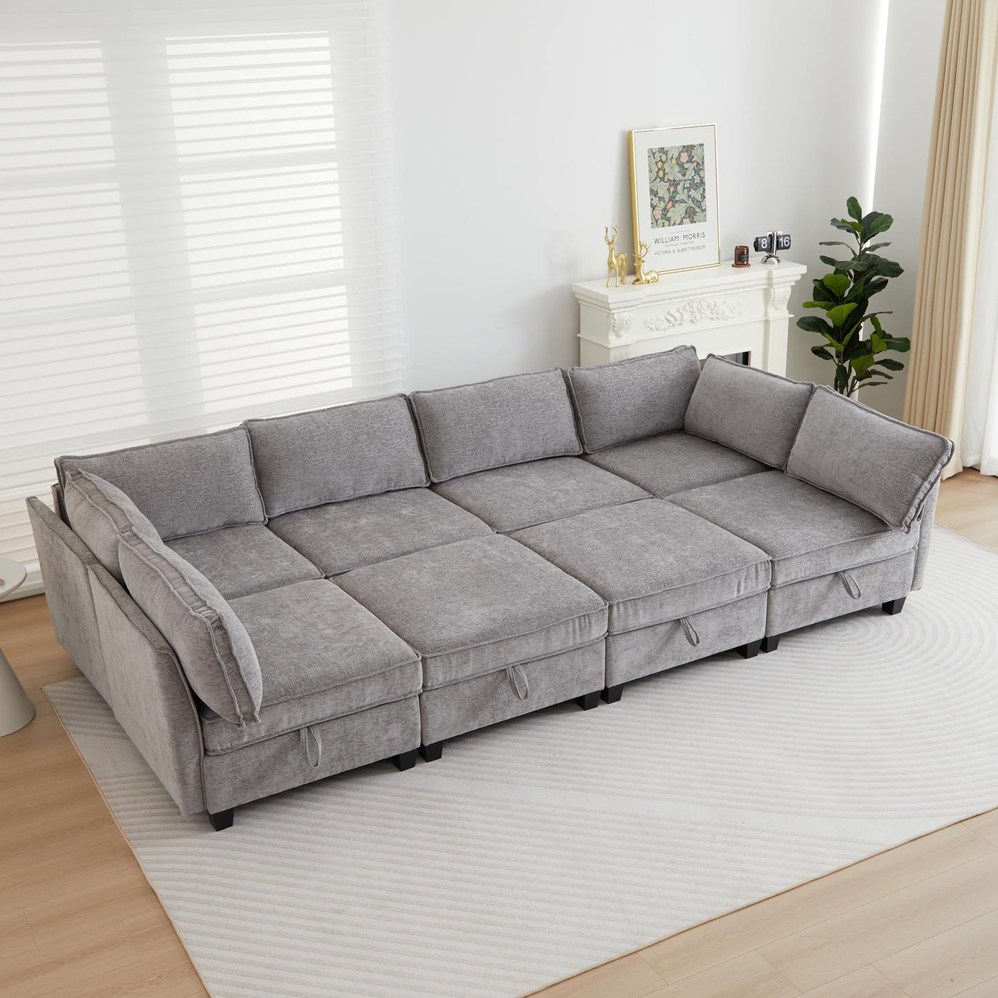 Oversize Corner Modular Sectional Sofa Set, Convertible L Shaped Couch with Storage, 8 Seater Sofa Modular with Ottomans and Reversible Chaise for Living Room, Office (Grey)