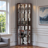 Trygoal Lighted 3-Side Glass Display Curio Cabinet, Corner China Cabinet with Tempered Glass Doors, Wooden Display Case with Light Bulb for Living Room, Dark Cherry Trygoal