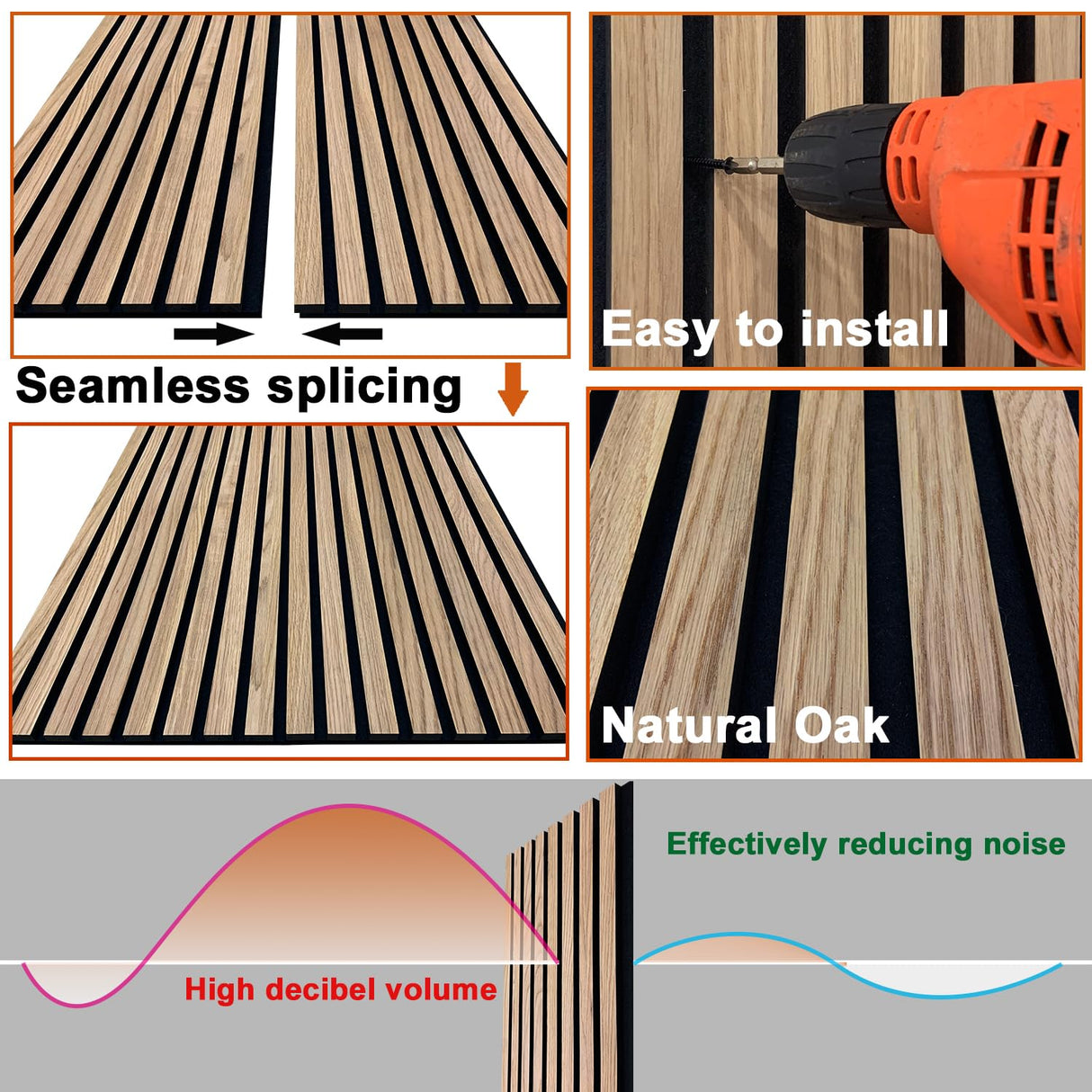 YLL YLL Wood Wall Panels Acoustic Wall Panels for Interior Wall Decoration Two 94.68" x 12.79" Wood Slat Paneling 3D soundproof Wall Panels Natural Oak YLL YLL