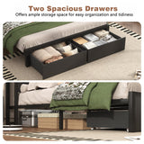 Incyneva Farmhouse Queen Bed Frame with Bookcase Storage Headboard, Charging Station, LED Light and 2 Storage Drawers, Noise Free, No Box Spring Needed, Black Incyneva