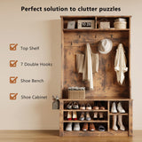 Aiho Entryway Hall Tree with Bench and Storage, 3-in-1 Hall Tree with Coat Rack, Adjustable Shoe Bench, 2-Tier top Storage, for Hallway, Entryway, Bedroom, Rustic Brown Aiho