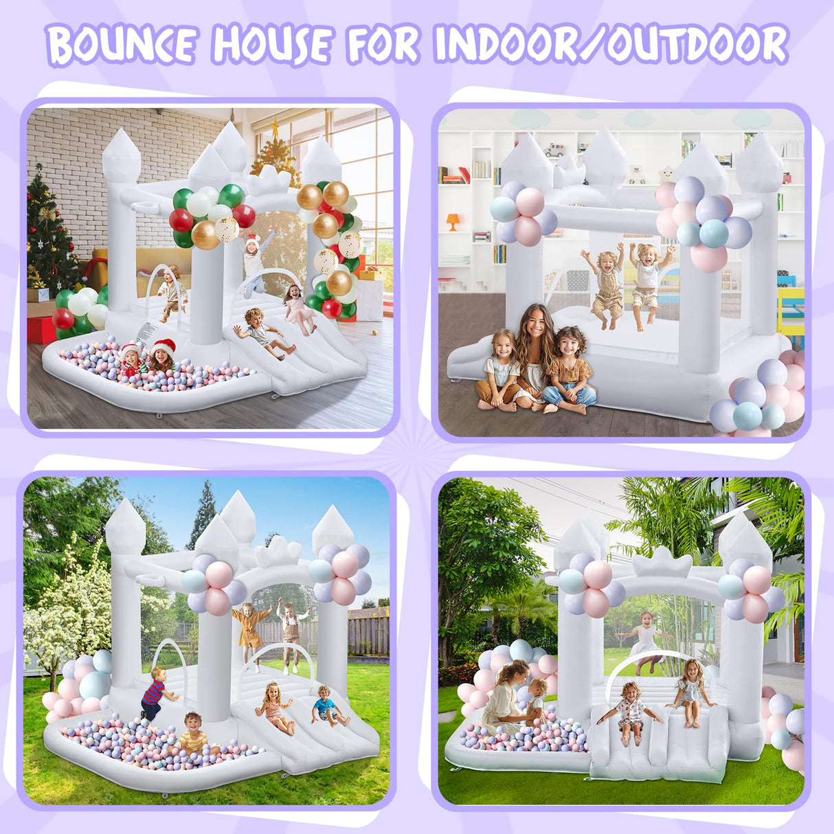 FINCOME White Bounce House, Inflatable Bounce Castle with Double Slide Ball Pit 370W Blower Bouncer for Toddler, Bounce House Bouncy Castle for Indoor Outdoor Backyard Wedding Kids Birthday Party FINCOME