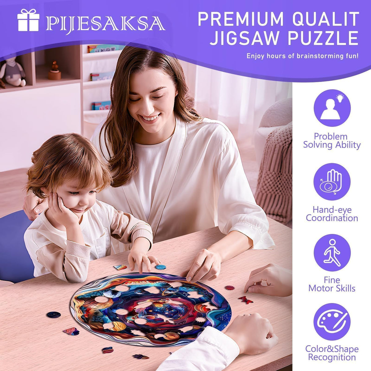 Wooden Puzzles for Adults - Flat Puzzle with 3D Visual Effect Universal Puzzle, Unique Shape Puzzle, Wooden Jigsaw Puzzles for Adult, Wood Puzzles Adult, Good Gifts Ideas (S-8.5 * 8.5in-100 Pcs) Pijesaksa