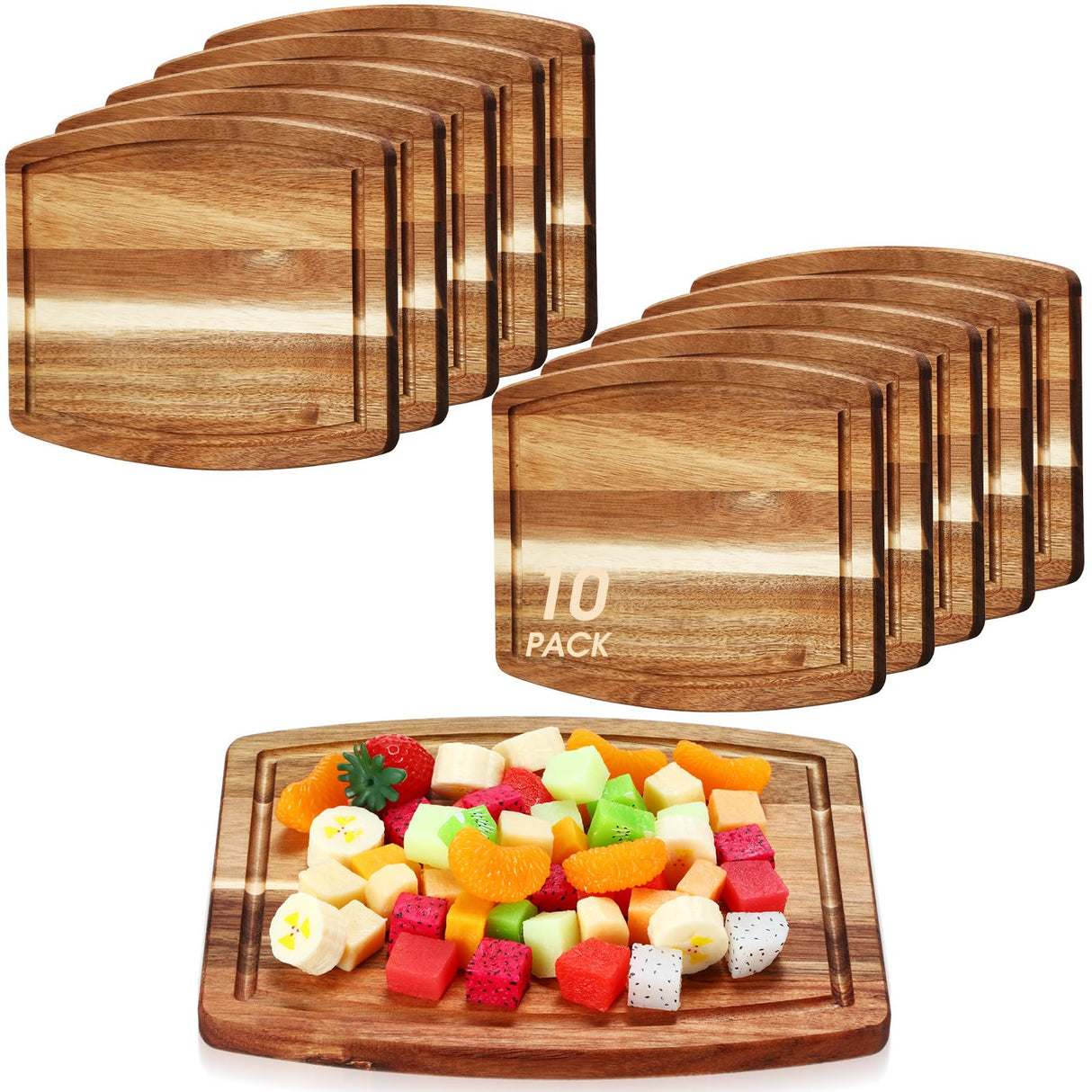 Kigley 10 Pcs Wooden Dinner Plates Cutting Boards Bulk for Laser Engraving with Juice Groove Chopping Board Charcuterie Board Carving Tray for Kitchen Housewarming Gift (8 x 10 Inch) Kigley