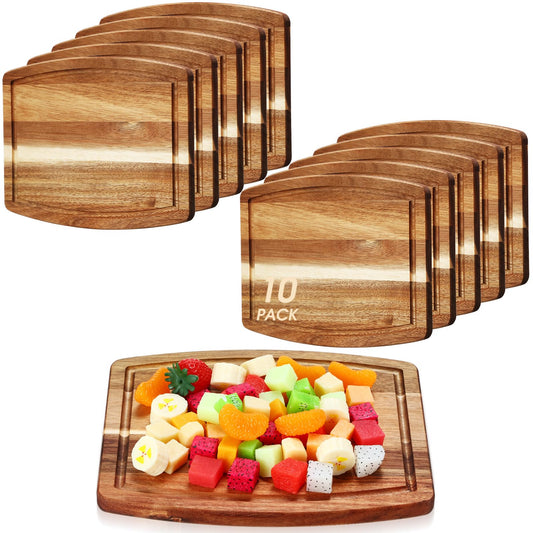 Kigley 10 Pcs Wooden Dinner Plates Cutting Boards Bulk for Laser Engraving with Juice Groove Chopping Board Charcuterie Board Carving Tray for Kitchen Housewarming Gift (8 x 10 Inch)