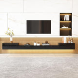 MOUMON Floating TV Console Media Console with High Gloss Drawers & Lights, Modern Wall Mounted TV Stand Floating Media Center for Living Room Black (110.2”W x 11.8”D x 9.4”H) MOUMON