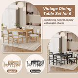 Merax 7 Pieces Retro Dining Set for 6, Rectangular Wood Dining Table with 6 Upholstered Chairs for Kitchen, Living Room, Natural Merax