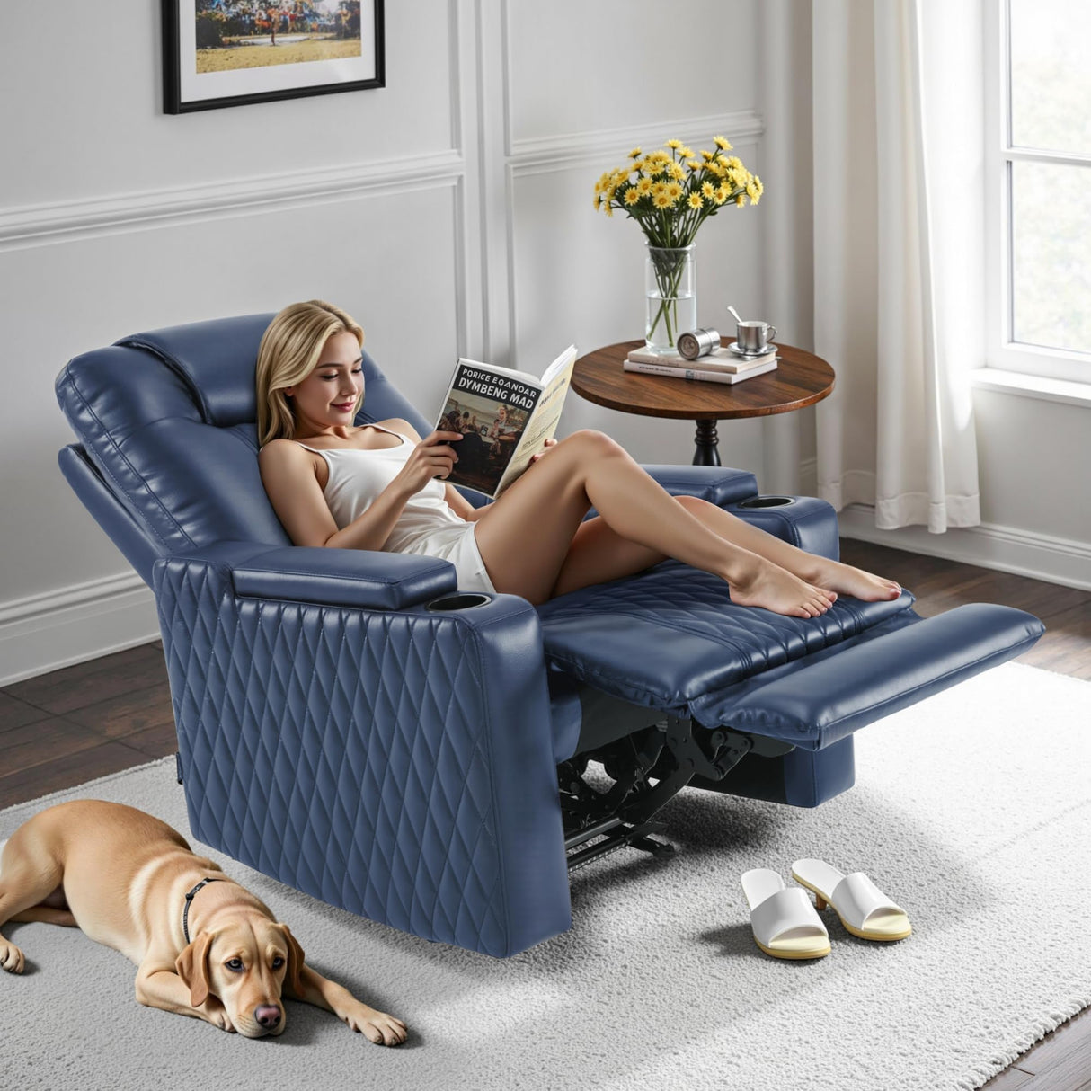 MCombo Zero Gravity Oversized Power Recliner Chair for Adults with Power Headrest & LED Light, Faux Leather Recliner Chair for Living Room & Home Theater, USB Port, Armrest Storage HTS401 MCombo