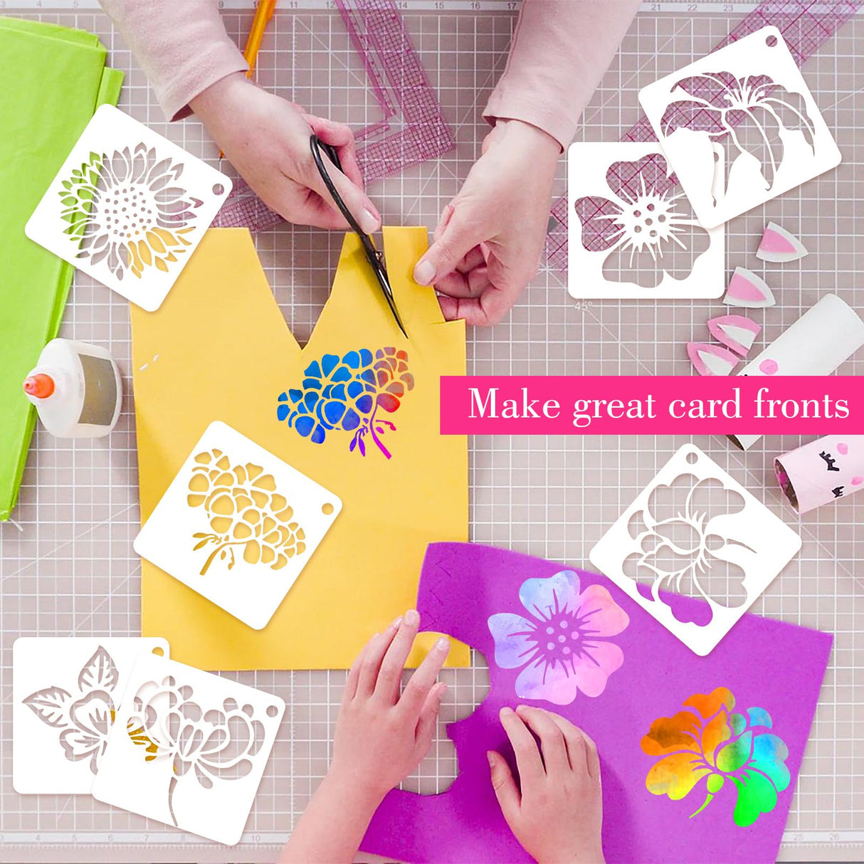 Ymapinc 20 Pcs 2.95 Inch Flower Stencils for Crafts, Rock Painting, Home Decor Ymapinc