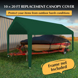 GOTRUTH 10x20 Canopy Replacement Cover, Carport Replacement Canopy Top Cover for 10' x 20' Frame, 800D Heavy Duty Waterproof & UV Protected Car Canopy with Ball Bungees (Frame is not Included) (Green) GOTRUTH