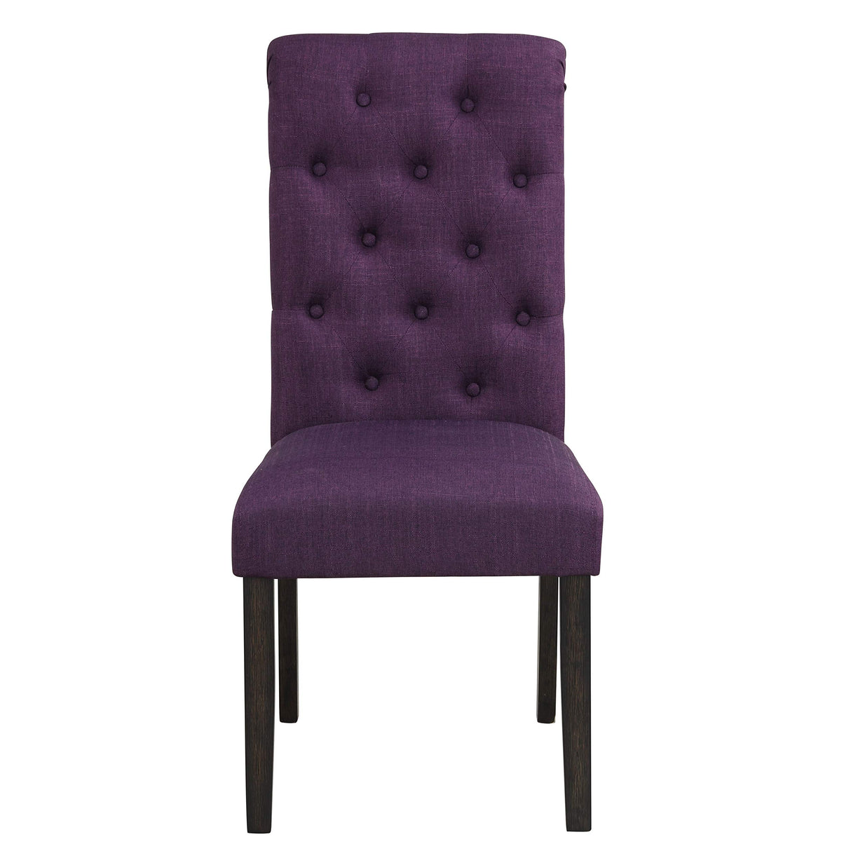 Roundhill Furniture Leviton Solid Wood Tufted Parsons Dining Chairs, Set of 2, Purple Roundhill Furniture