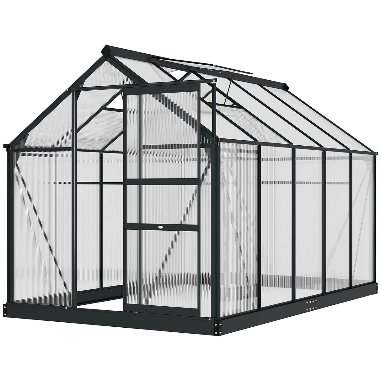 Outsunny 6' x 10' x 6.5' Polycarbonate Greenhouse, Heavy Duty Outdoor Aluminum Walk-in Green House Kit with Rain Gutter, Vent and Door for Backyard Garden, Gray Outsunny