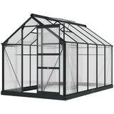 Outsunny 6' x 10' x 6.5' Polycarbonate Greenhouse, Heavy Duty Outdoor Aluminum Walk-in Green House Kit with Rain Gutter, Vent and Door for Backyard Garden, Gray Outsunny