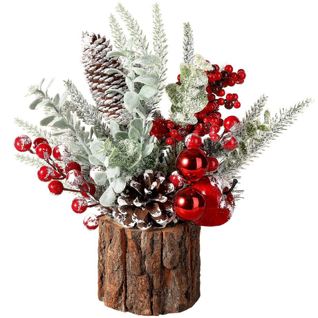 hatisan Small Christmas Tree, Artificial Christmas Tree with Christmas Ornaments Pine Cone Berry, Tabletop Christmas Tree for Christmas Decorations Home Room Party Winter Indoor Outdoor((Red-Round) hatisan