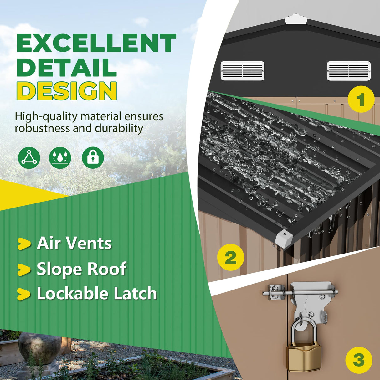 Devoko 8 x 10 FT Outdoor Storage Shed, Metal Garden Sheds & Outdoor Storage Clearance, Large Tool Shed Outdoor with Single Lockable Door for Patio Lawn Backyard (Brown) Devoko