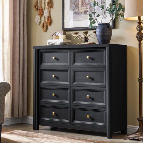 Standifurno Farmhouse Dresser for Bedroom, 41" Tall Black Dresser with 8 Drawers, Soide Rustic Wood Vintage Dressers Chest of Drawers for Bedroom, Living Room, Hallway Standifurno