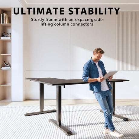 Shahoo L-Shaped Electric Standing Desk, 63 x 55 Inches Height Adjustable Coner Table, Home Office Computer Workstation, Black, 63 x 55 Inch Shahoo