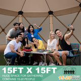 COBIZI 15x15ft Extra Large Pop-Up Gazebo Canopy Tent with Mosquito Netting, Spacious Easy Set-Up Screened Shelter, Durable Outdoor Pavilion with Ground Stakes, Perfect for Patio, Backyard, and Lawn COBIZI