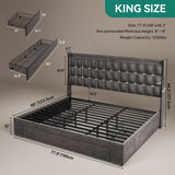 YITAHOME King Size Bed Frame with 3 Storage Drawers and RGB LED Lights, Velvet Upholstered Bed with Charging Station and Storage Headboard, No Box Spring Needed, Easy Assembly, Noise-Free, Grey YITAHOME