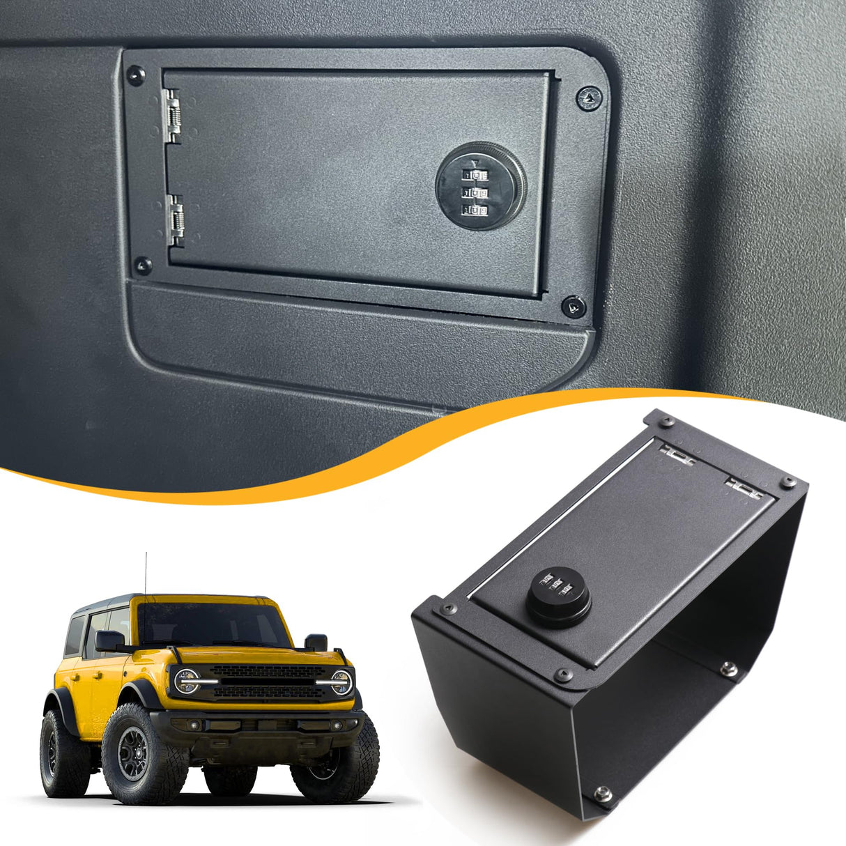 RERPRO Trunk Storage Organizer Gun Safe Lock Box Compatible with 2021 2022 2023 2024 2025 New Ford Bronco 2/4 Door Interior Accessories Rear Cargo Security Vault Tray with 3 Digit Combo Password Black RERPRO
