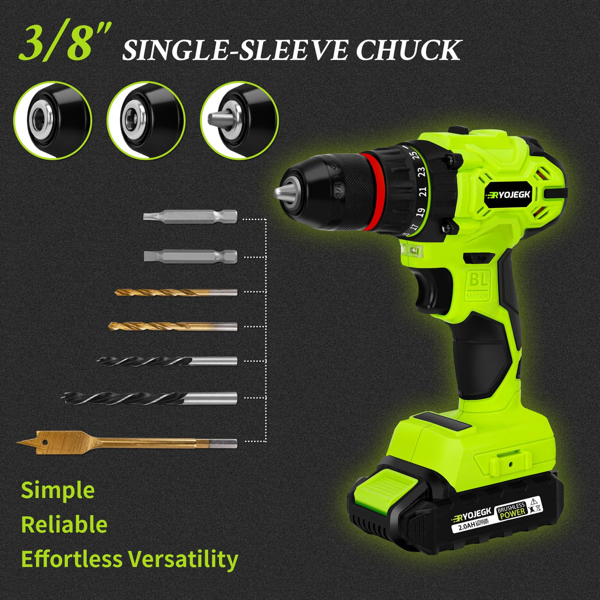 RYOJEGK Home Tool Set with Brushless Drill, 20V 119PCS Cordless Drill Tool Box with Battery, Tool Kit with Drill for Men & Woman, 24+1 Keyless Metal Chuck Brushless Drill Set for Household Repair Kit RYOJEGK