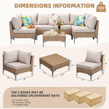 SunloungeCo 7-Piece Patio Furniture Set, Outdoor Wicker Sectional Sofa with Coffee Table, Anti-Slip & Thick All-Weather Cushions for Sunroom,Garden,Backyard, Beige SunloungeCo