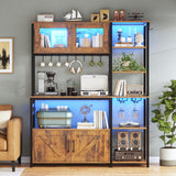 Itaar Rustic Brown Bakers Rack with Power Outlet, LED Light and Ample Storage Itaar