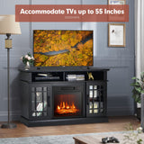 COSTWAY Electric Fireplace TV Stand for TVs Up to 55 Inches, 18-Inch Fireplace Insert with Remote, Overheat Protection, 48-Inch Wooden Media Entertainment Center with Adjustable Shelves, Black COSTWAY