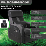X Rocker Gamma Recliner Gaming Chair, 2.1 Bluetooth Audio System, Headrest Mounted Speakers, Built-in Footrest and Cupholder, 718001, 34.84" x 39.37" x 30.31", Black X Rocker