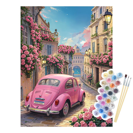 NPCSWXQ Paint by Numbers Kit for Adults Beginners, Sunset Pink Roses Pink Car Decoration Oil Acrylic Painting Crafts Number Artist Paint Kit for Home Wall Bedroom Study or Office Decor Gift 16x20Inch NPCSWXQ