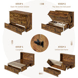 AMERLIFE Queen Size Murphy Bed, Farmhouse Wooden Cabinet with Charging Station and Storage Drawer for Bedroom/Office/Guest Room, Rustic Brown AMERLIFE