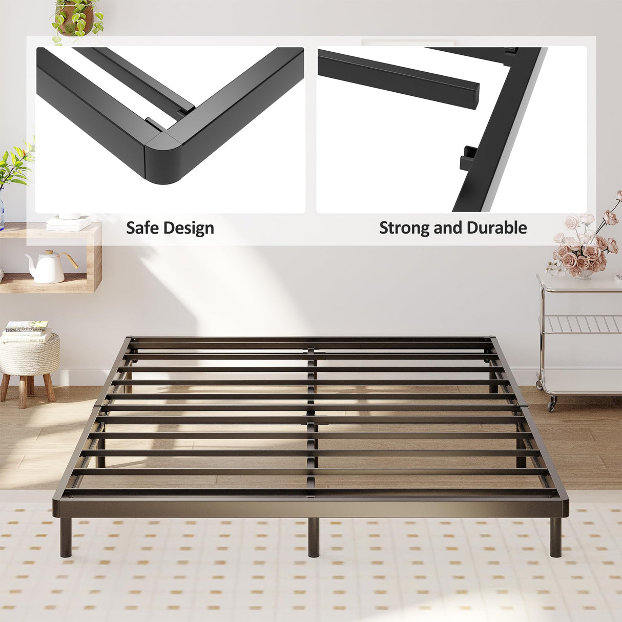 Upcanso King Box Spring Bed Base 2 Inch, Low Profile Metal Box Spring King Bunkie Board 2 Inch, 3000 Lbs Max Weight Capacity Mattress Foundation, Noise-Free, Easy Assembly Upcanso