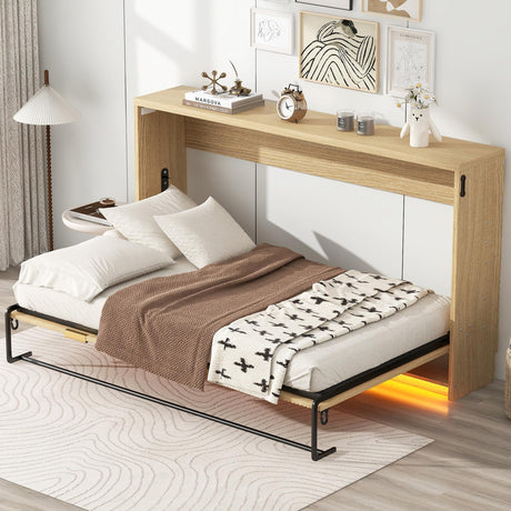 Merax Twin XL Size Murphy Bed, Hideaway Cabinet Bed Can be Folded, Space Saving Furniture for Multipurpose Guest Room Home Office, Natural Merax
