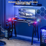 WEMUZVIU Gaming Desk with LED Lights - Ergonomic RGB Gaming Computer Table, 55 inch Carbon Fiber Surface Computer Desk PC Workstation with Cup Holder & Headphone Hook WEMUZVIU