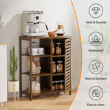 HITNET Bathroom Cabinet Freestanding, Bamboo Floor Cabinet, Kitchen Storage Organizer with 3 Side Open Shelves for Bedroom, Living Room, Home Office, Walnut HITNET